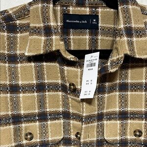 Abercrombie & Fitch Tan and Blue Flannel heavy weight Shirt Jacket NWT medium